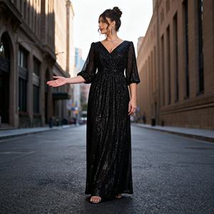 Abaya élégante en polyester de haute qualité avec broderie de paillettes pour femmes musulmanes, robe de soirée sur mesure - Product Image 2