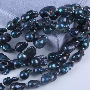 Perles d'eau douce en vrac, imitation perle blanche, forme queue de poisson baroque, 18 cm, 13-16 mm, bleu paon, noir, vente en gros - Product Image 4