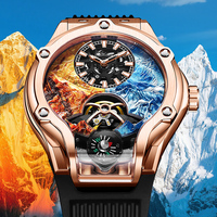 HANBORO Frozen Series Herren-Automatikuhr, luxuriöses mechanisches Edelstahlgehäuse, Silikon, wasserdicht, leuchtendes Skelett, 24 Stunden