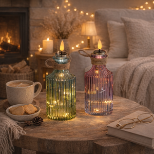 Lanterne en verre solaire avec bougie LED <span class=keywords><strong>sans</strong></span> flamme, <span class=keywords><strong>lumière</strong></span> décorative en verre côtelé pour jardin, terrasse, centre de table - Product Image 5
