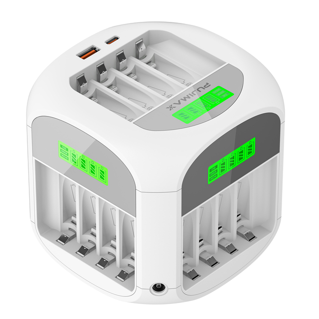 PUJIMAX Multi-functional 1-20pcs AA Triple a Ni-MH Ni-Cd Rechargeable Batteries Charger Multi-Slot Charger with LCD Display
