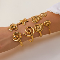 Juego de Brazaletes de Acero Inoxidable, Hipoalergénicos, Resistentes al Agua, con Diseño de Animales Marinos, para Mujer, Joyería Casual para Uso Diario