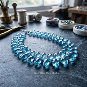 RozRin Crystals Blue Oval Faceted Crystal Beads Luxury Handmade Polished Home Decor Wedding Geometric Pattern - Product Image 2