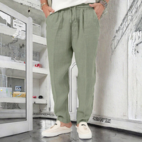 Pantalon de jogging décontracté en coton et lin respirant pour homme, kaki et blanc, grande taille, léger, pour l'extérieur, coupe droite, taille mi-haute