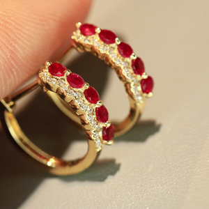 Aazuo, joyería de lujo de 18 quilates, oro amarillo macizo, rubí natural, diamantes reales, pendientes con gancho de flor a la moda, regalo para damas, uso diario - Product Image 5