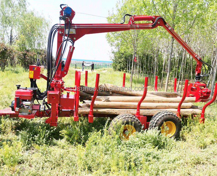 Трактор бревен Трейлер с краном/atv бревен Трейлер с краном