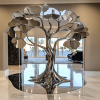 Escultura Moderna de Árbol de la Fortuna en Acero Inoxidable Pulido Espejo, Estatua Grande de Pie para Edificios Comerciales