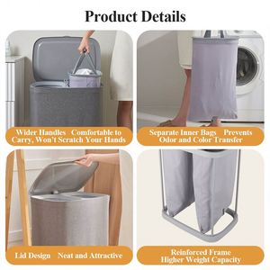 Custom LOGO Compartment Foldable Oxford Fabric Laundry <b>Basket</b> Removable Inner Bags Large Capacity Clothes <b>Hamper</b> - Product Image 3