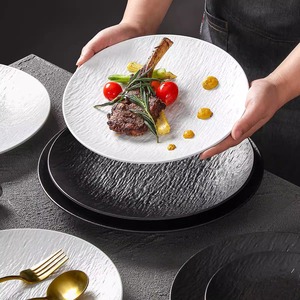Creative Snack Stone Patterned Shallow Relief Pasta <b>Plate</b> Western Style Steak <b>Plate</b> <b>Melamine</b> Tableware Restaurant Dessert <b>Plate</b> - Product Image 1