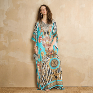 Hot Sale Designer Turkish Style <b>Kaftan</b> Kurta Women Polyester Handmade Batwing Sleeves V Neck Regular Fit Flared Hem Ramadan - Product Image 1