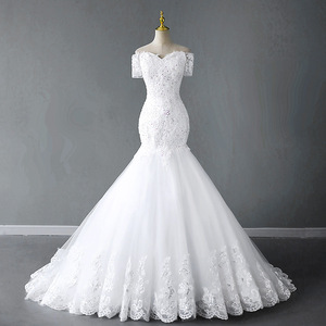 <b>White</b> Mermaid <b>Lace</b> Wedding Dress Off Shoulder Sweetheart Neckline Vintage Style Bridal Gown - Product Image 1