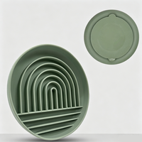 Bol de nourriture pour chien et chat en silicone à rainures rondes arc-en-ciel, enrichissement alimentaire, bol de nourriture lente pour chien