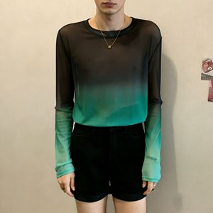 T-shirt à manches longues en maille transparente dégradée pour hommes, col rond, <span class=keywords><strong>style</strong></span> Y2K, streetwear, tailles S-3XL, vente en gros - Product Image 4