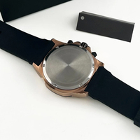 Montre chronographe à quartz pour homme, boîtier noir en or rose, cadran noir Sunburst, bracelet en silicone souple, calendrier lumineux, montre de sport pour homme