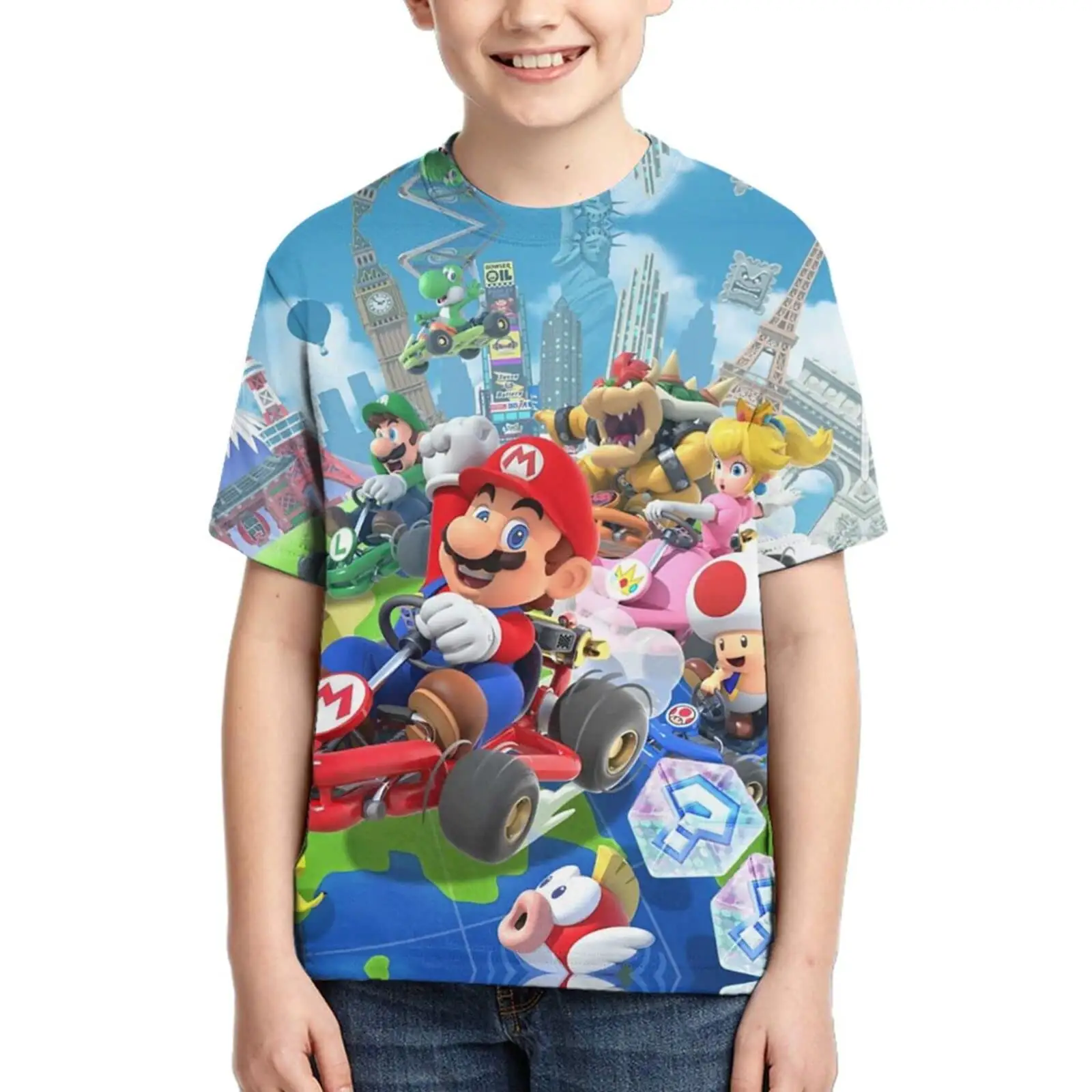 T-shirt per bambini Super carine Bros giovani cartoni animati OEM fabbricazione bambini girocollo a manica corta novità top Tee per ragazzi e ragazze