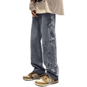 Jeans étoile pour hommes Y2K taille moyenne jambe large Streetwear Hip Hop Baggy Denim pantalon broderie esthétique pantalon patineur lâche Animal Spray - Product Image 2