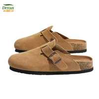 Sabots en liège et daim unisexe personnalisés OEM, vente en gros, mules antidérapantes à boucle réglable, chaussures de plage en cuir végétalien, direct usine