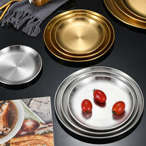 丸い金のステンレス鋼板バーベキュープレート皿耐久性のある韓国スタイルの異なるサイズのバーベキュープレート - Product Image 5