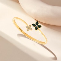 Bracelet jonc YILUN en argent sterling 925 plaqué or 18 carats avec fleur en malachite et trèfle pavé de zirconiums, bijou tendance pour femme
