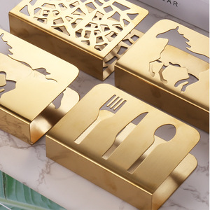 Bars créatifs restaurants porte-serviettes carré vertical gravure <span class=keywords><strong>or</strong></span> dessus de table porte-mouchoirs en acier inoxydable doré - Product Image 3