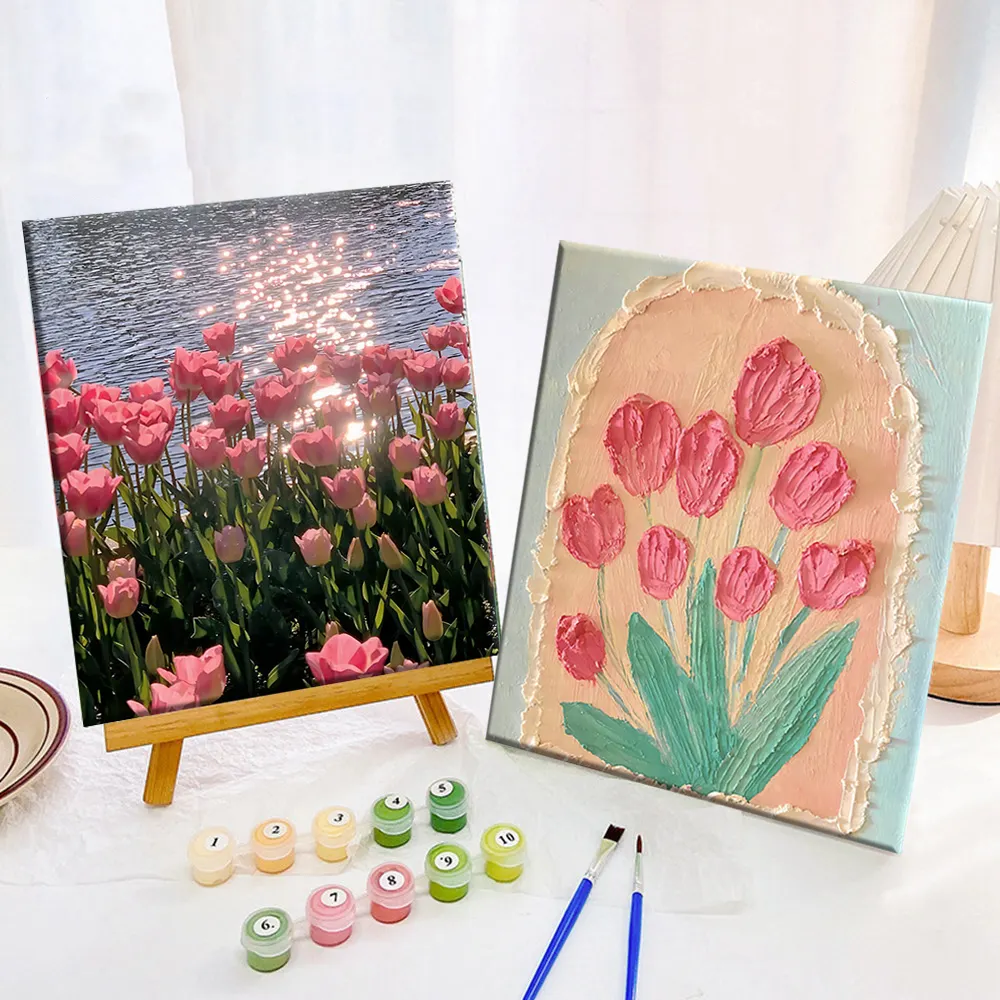 Accept Custom Photo Design Kits Flower Drawing Diy Paint On Canvas Painting By Numbers With Frame For Adults and Kids/