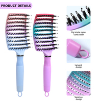 Brosse à cheveux démêlante incurvée et ventilée en poils de sanglier, personnalisable avec logo, pour usage domestique