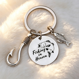 Fishing <b>Couple</b> Charm Keychain, Silver Plated Hook & Fish Pendant Engraved Round Tag for Lovers Anniversary Gift - Product Image 4