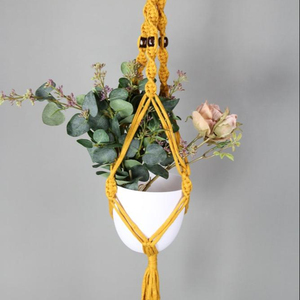 Colgador de plantas de macramé de algodón reciclado MUSTARD de alta calidad - Product Image 1