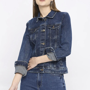 Chaqueta Vaquera Larga de Corte Holgado para Mujer, Azul Medio, Dobladillo con Abertura Lateral, Forro Interior, Algodón Transpirable Ecológico, Estilo Transicional - Product Image 6