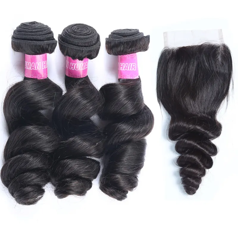 MQHair Products 3pcs/lot Virgin Malaysian Loose Wave 9A Grade Malaysian Hair Loose Wave Bundles With Lace Closure Free Shipping