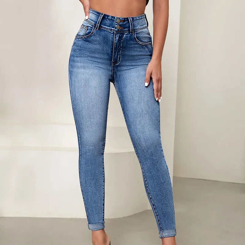 2022 Top Trending Skinny High Waist Women Jeans denim pants Slim Jeans For Women Blue Denim Pencil Pants Stretch Waist Women