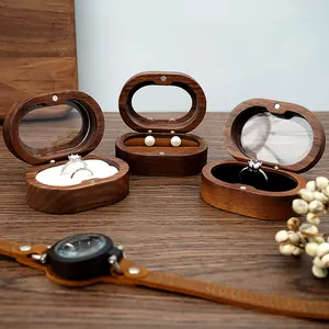 Custom Logo Wholesale Luxury Walnut Earring Jewelry Cufflink Gift Packaging Wood Ring Box with Window