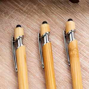 Custom Creativity 1.0Mm <b>Retractable</b> Touch Screen Multifunctional Black Ink Bamboo Ballpoint <b>Pen</b> With Logo - Product Image 2