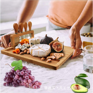 Bamboo <b>Cheese</b> Board <b>Set</b> With <b>Knife</b> And Fork Natural Wood Color Durable Home Use Solid Wood Steak And Cooked Food Tray - Product Image 4