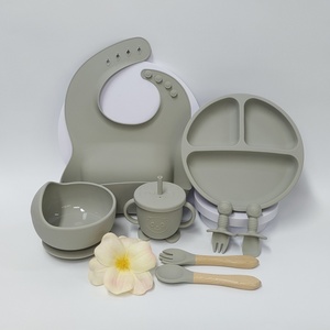 Ensemble de salle à manger pour bébé 8 en 1 Vaisselle en silicone avec assiette, bol, cuillère, fourchette, tasse à bec Ensemble d'ustensiles pour bébé - Product Image 5