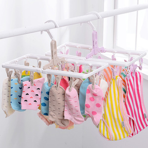 Clothes Drying Rack Plastic Foldable Single Tier Rectangle <b>Hook</b> Type Wardrobe Organizer 16 <b>Clips</b> For Clothing - Product Image 2