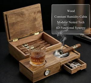 Cendrier en bois personnalisé, boîte humidor à cigares en bois, fabricant de coffrets cadeaux pour cigares avec cendrier et support pour verre à whisky, fournisseur Vietnam - Product Image 4