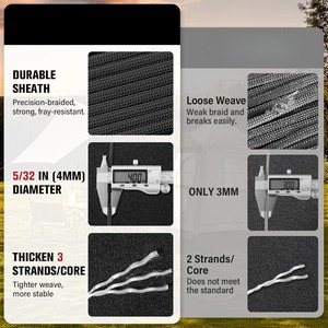 Cordon de parachute 550 lb 100ft 5/32, cordon de survie <span class=keywords><strong>4MM</strong></span> 7 brins, équipement de camping, escalade, polyester imperméable - Product Image 3
