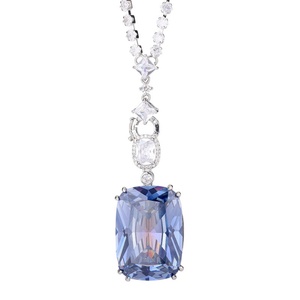 Collier avec pendentif de grande taille en cuivre écologique de haute qualité, serti de zircone cubique bleue 20*28mm, pour femmes, à porter au quotidien et au bureau - Product Image 1