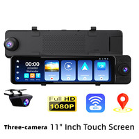 C18 3CH 1080P Dash Cam dengan CarPlay WiFi Kamera Cermin Pintar IPS 10,99 Inci Depan Dalam Belakang Perekam DVR Mobil untuk Mobil