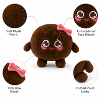 Peluche mignonne ronde marron avec nœud rose brodé, visage personnalisé, fabrication OEM ODM, cadeau d'usine