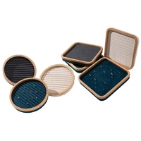 Boîte de rangement pour bagues en bois massif avec couvercle, doublure en velours doux pour l'affichage des bagues, boîte à bijoux ronde, carrée, rectangulaire