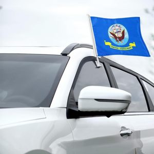 Lot de 2 drapeaux de voiture double face avec emblèmes de l'Aigle et du Navire de la Marine des États-<span class=keywords><strong>Unis</strong></span>, avec poteau de drapeau de 14 pouces et clip de fenêtre extérieur pour la plupart des voitures - Product Image 4