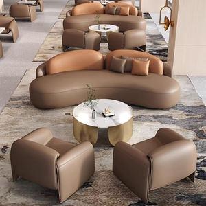 Canapé de bureau moderne en cuir avec zone de repos, canapé de réception incurvé rond, ensemble de canapés de négociation pour bureau de vente - Product Image 1