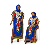 Boubou africain en coton avec imprimé géométrique bleu et col rond décoratif KT1116-518FY