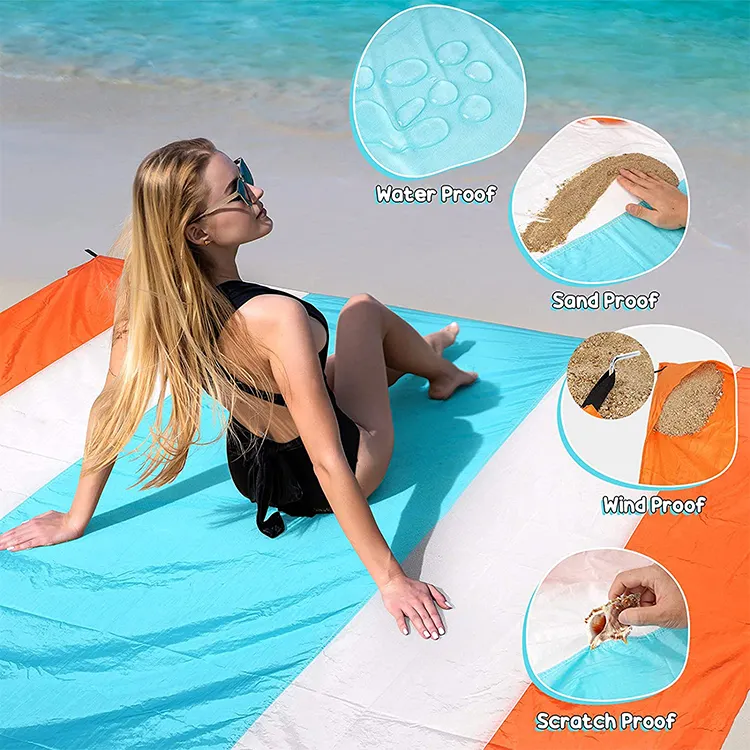 Складное удобное водонепроницаемое песостойкое пляжное одеяло для пикника