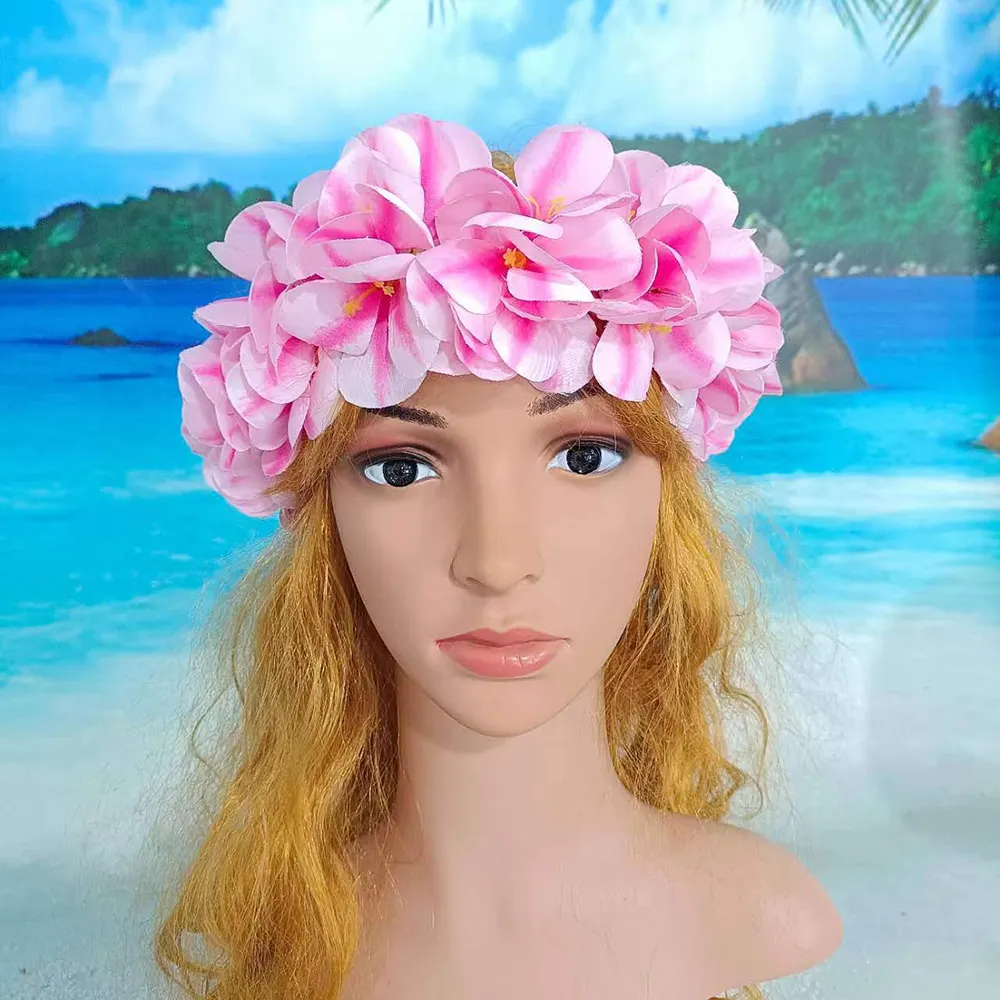 Artificial Silk Plumeria Headband KN-he012s Aloha Hula Dance Celebration Event Crown Floral Garland Headpieces Headwear