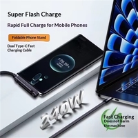 Kabel Data Pengisian Cepat USB Type C 240W dengan Stand Ponsel untuk Ponsel, Tablet, dan Perangkat Gaming