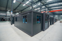Maison conteneur extensible grise de 20 pieds, vidéo, double aile, étanche, préfabriquée, pour bureau de chantier et stockage