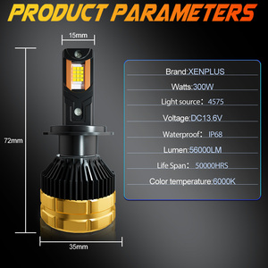 Xenplus Fari LED per Auto Universali IP68, OEM ODM U23 300W 56000Lm 6000K Super Luminosi CSP4575 H7 H4 H1 H13 9005 - Product Image 6